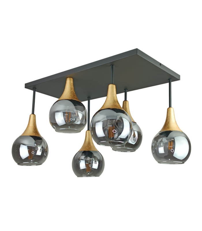 Soma Shade Cluster Ceiling Light Black Gold Smoky Glass Shade 6x E27-5