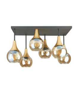 Soma Shade Cluster Ceiling Light Black Gold Amber Glass Shade 6x E27-1