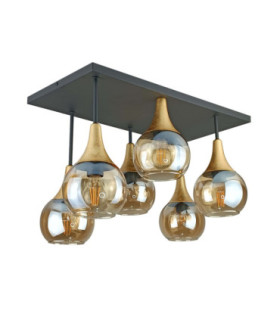 Soma Shade Cluster Ceiling Light Black Gold Amber Glass Shade 6x E27-2