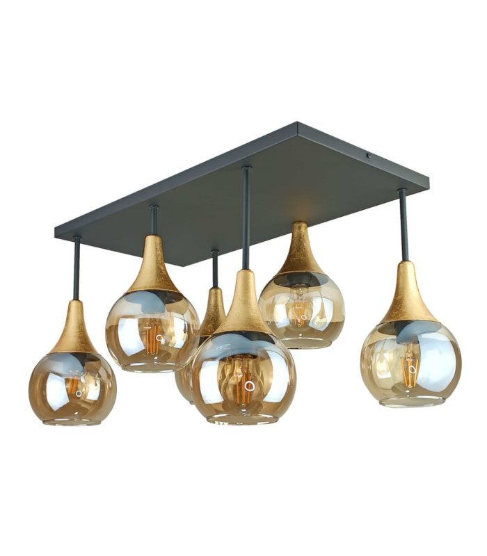 Soma Shade Cluster Ceiling Light Black Gold Amber Glass Shade 6x E27-3