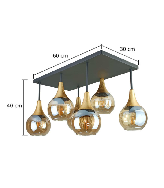 Soma Shade Cluster Ceiling Light Black Gold Amber Glass Shade 6x E27-5