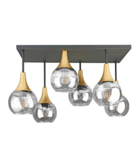 Soma Shade Cluster Ceiling Light Black Gold Transpernt Glass Shade 6x E27-1