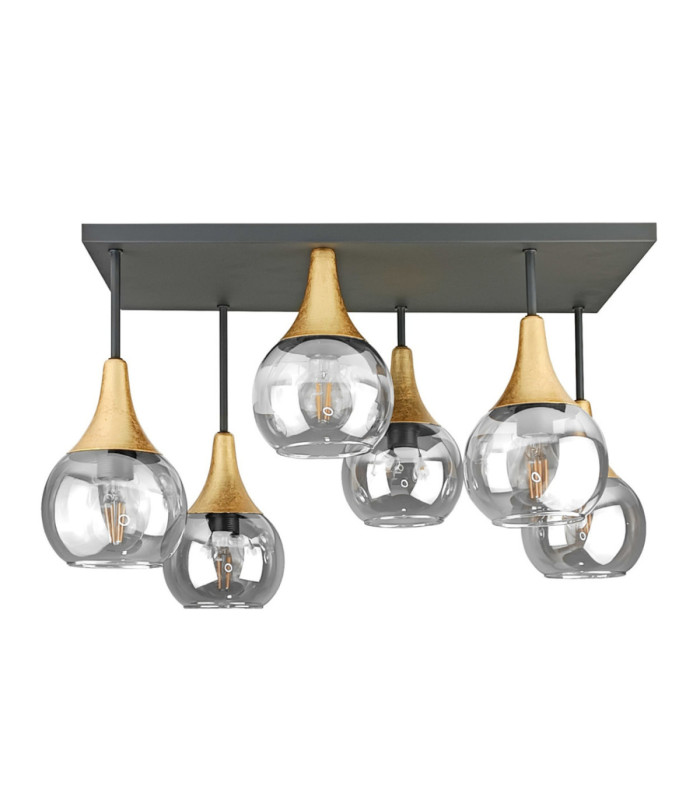 Soma Shade Cluster Ceiling Light Black Gold Transpernt Glass Shade 6x E27-1