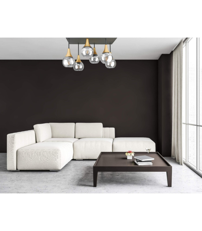 Soma Shade Cluster Ceiling Light Black Gold Transpernt Glass Shade 6x E27-2
