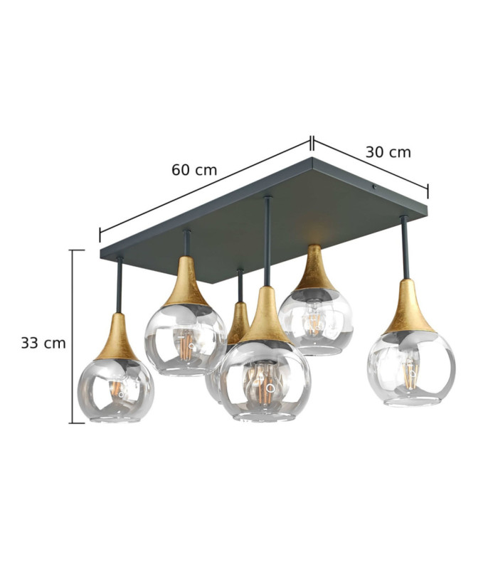 Soma Shade Cluster Ceiling Light Black Gold Transpernt Glass Shade 6x E27-3