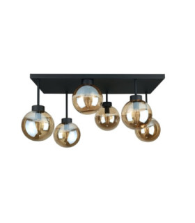 Dea Globe Ceiling Light Black Amber Glass Shade 6x E27-1
