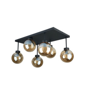 Dea Globe Ceiling Light Black Amber Glass Shade 6x E27-2