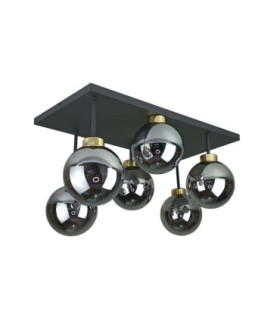 Dea Globe Ceiling Light Black Gold Smoky Glass Shade 6x E27-2