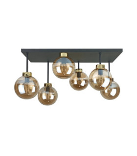 Dea Globe Ceiling Light Black Gold Amber Glass Shade 6x E27-1