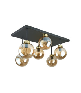 Dea Globe Ceiling Light Black Gold Amber Glass Shade 6x E27-2