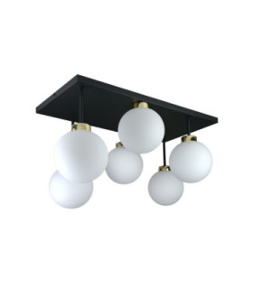 Dea Globe Ceiling Light Black Gold White Glass Shade 6x E27-2