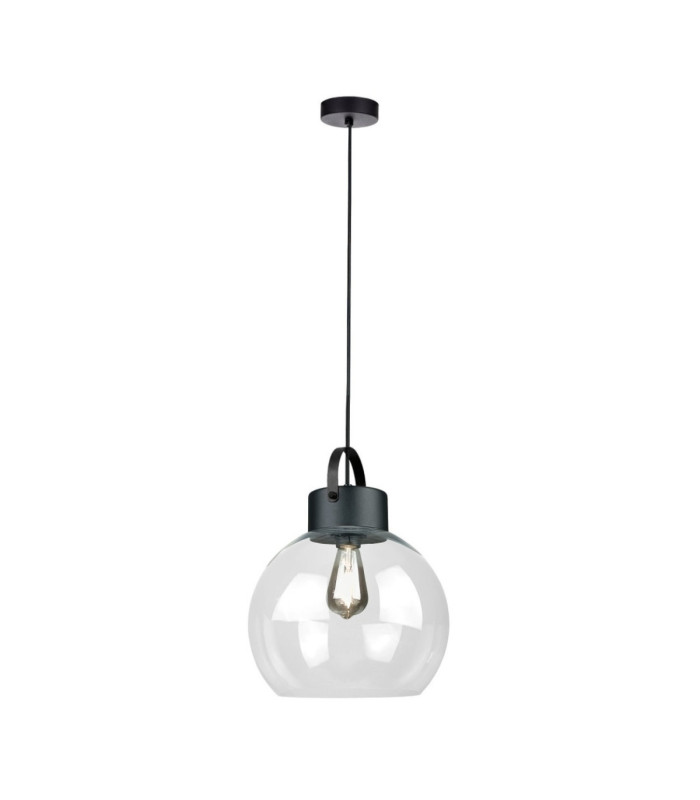 Hanson Dome Pendant Ceiling Light Black Transparent Glass Shade 1x E27-1