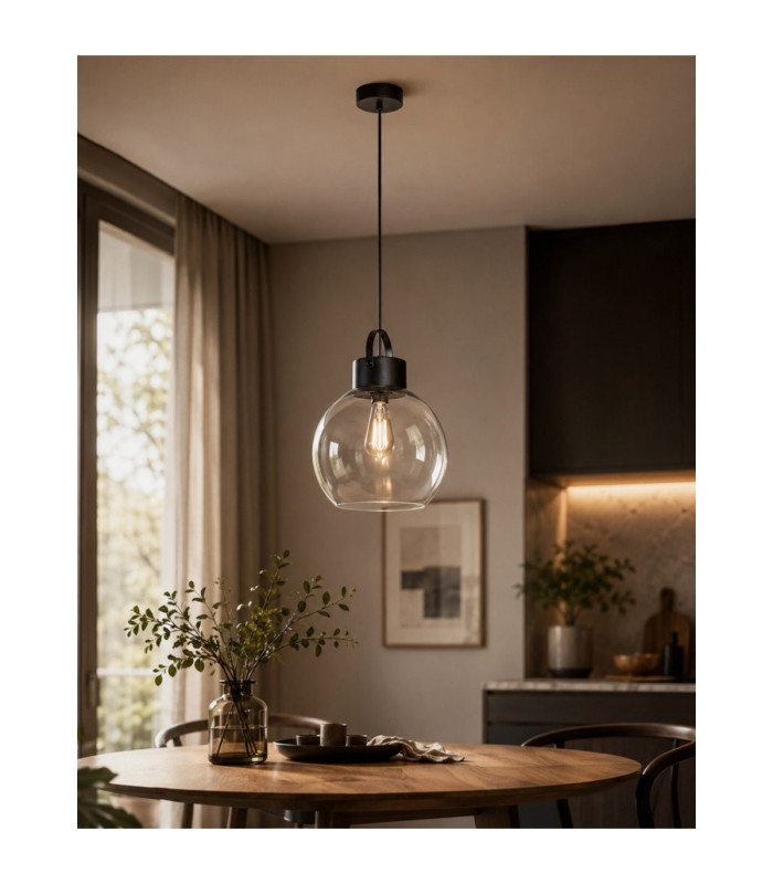 Hanson Dome Pendant Ceiling Light Black Transparent Glass Shade 1x E27-2
