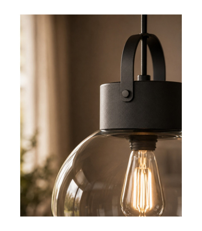 Hanson Dome Pendant Ceiling Light Black Transparent Glass Shade 1x E27-3