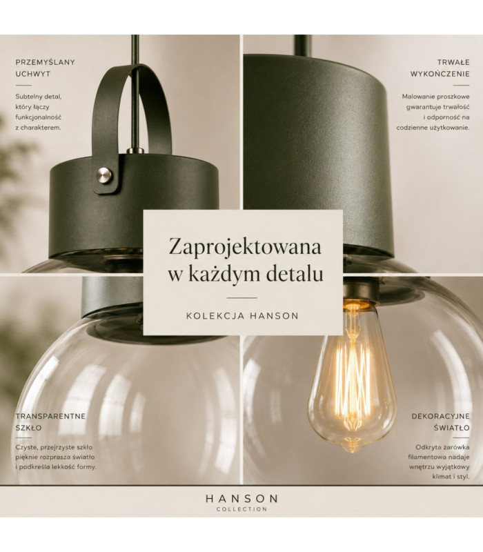 Hanson Dome Pendant Ceiling Light Black Transparent Glass Shade 1x E27-6