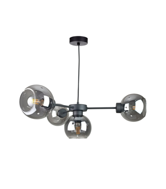 Kaliope Multi Arm Pendant Ceiling Light Black Smoky Glass Shade 4x E27-1