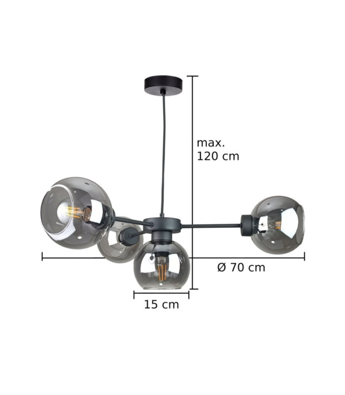 Kaliope Multi Arm Pendant Ceiling Light Black Smoky Glass Shade 4x E27-3