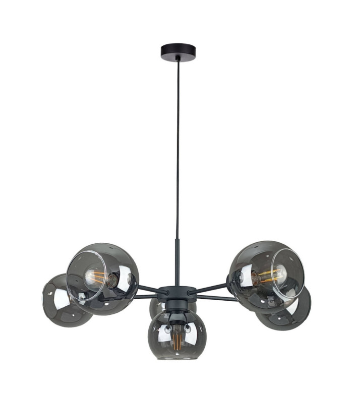 Kaliope Multi Arm Pendant Ceiling Light Black Smoky Glass Shade 6x E27-1
