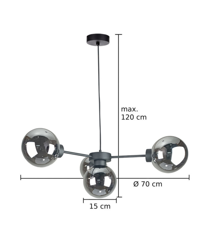 Kaliope Globe Ceiling Light Black Smoky Glass Shade 4x E27-3