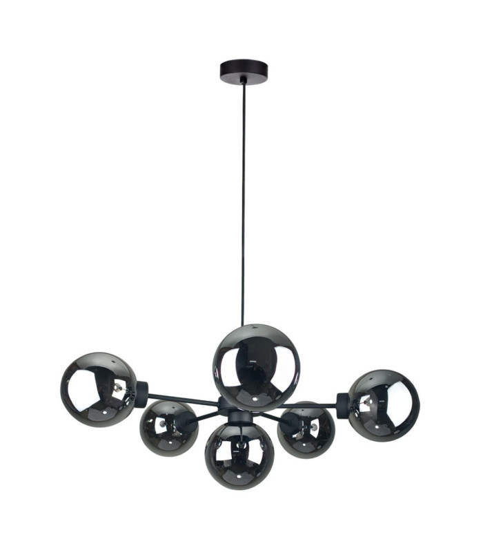 Kaliope Globe Ceiling Light Black Smoky Glass Shade 6x E27-1