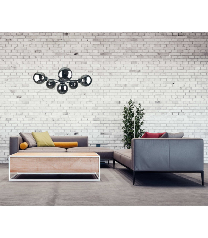 Kaliope Globe Ceiling Light Black Smoky Glass Shade 6x E27-2