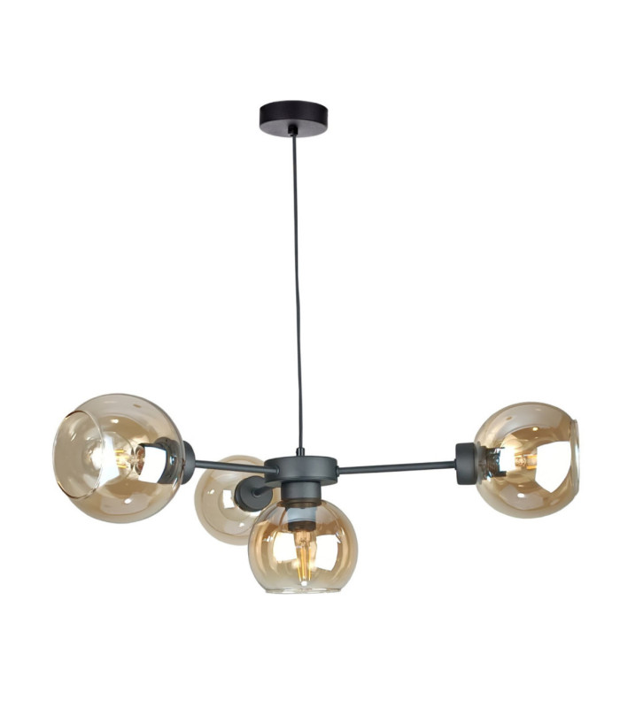 Kaliope Multi Arm Pendant Ceiling Light Black Amber Glass Shade 4x E27-1