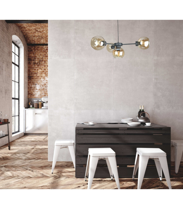 Kaliope Multi Arm Pendant Ceiling Light Black Amber Glass Shade 4x E27-2