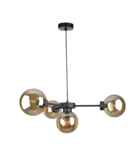 Kaliope Globe Ceiling Light Black Amber Glass Shade 4x E27-1