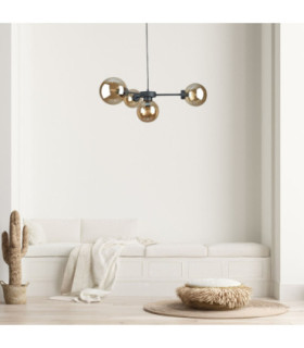 Kaliope Globe Ceiling Light Black Amber Glass Shade 4x E27-2
