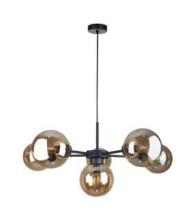 Kaliope Globe Ceiling Light Black Amber Glass Shade 6x E27-1