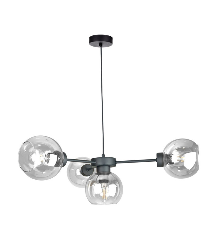 Kaliope Multi Arm Pendant Ceiling Light Black Transparent Glass Shade 4x E27-1