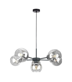 Kaliope Multi Arm Pendant Ceiling Light Black Transparent Glass Shade 6x E27-1