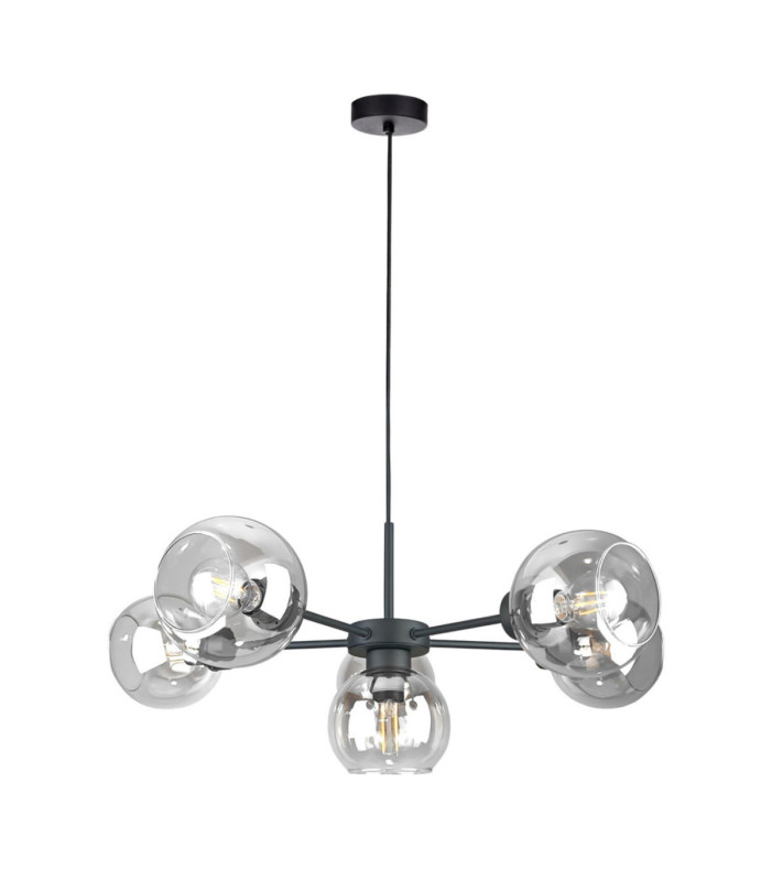 Kaliope Multi Arm Pendant Ceiling Light Black Transparent Glass Shade 6x E27-1