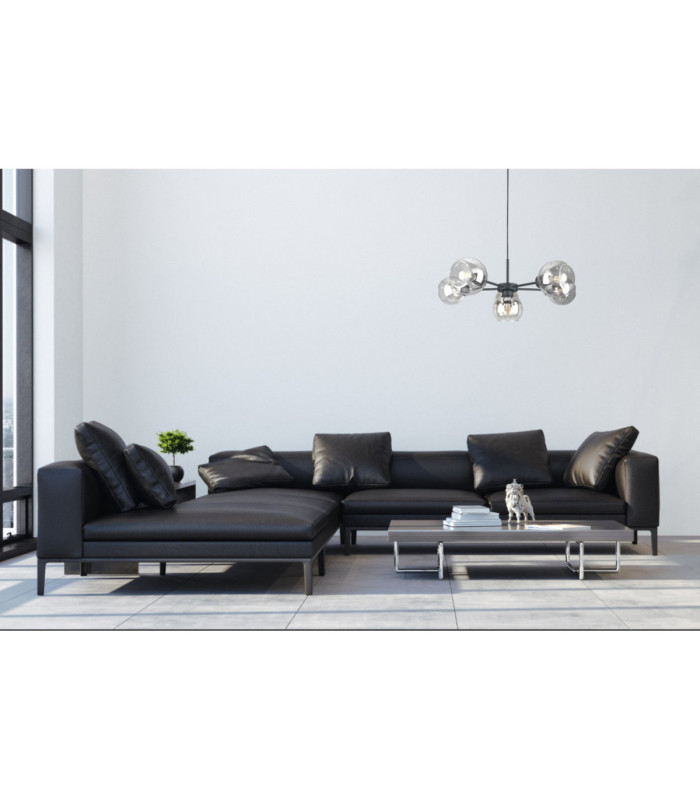 Kaliope Multi Arm Pendant Ceiling Light Black Transparent Glass Shade 6x E27-2