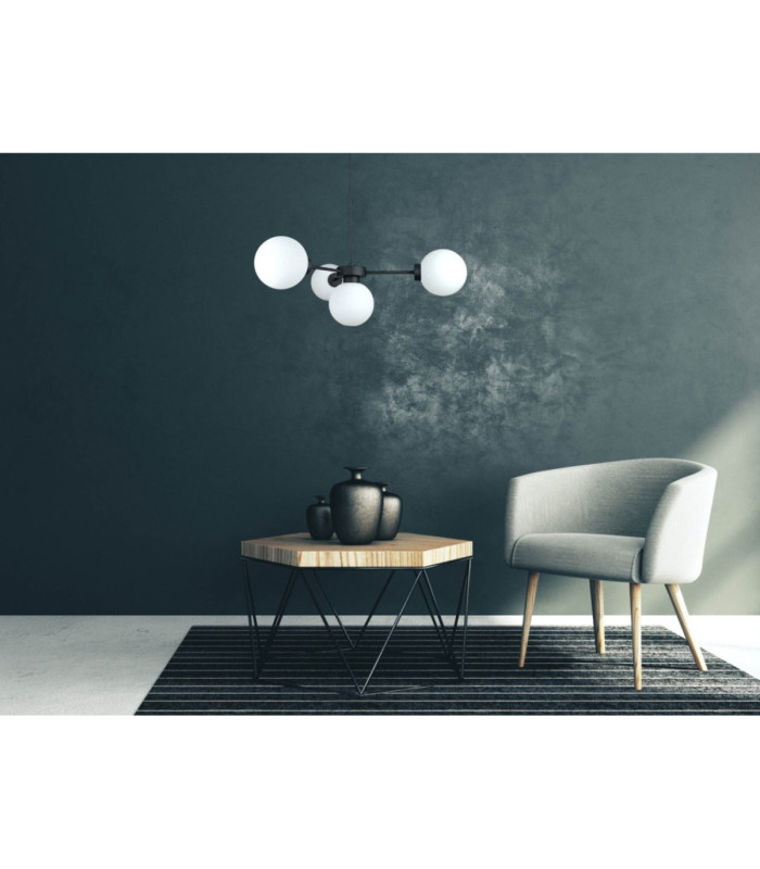 Kaliope Multi Arm Pendant Ceiling Light Black White Glass Shade 4x E27-2
