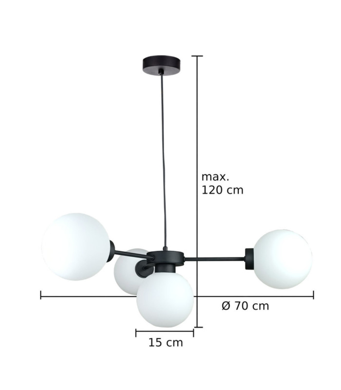 Kaliope Multi Arm Pendant Ceiling Light Black White Glass Shade 4x E27-3