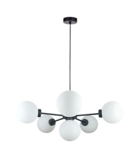 Kaliope Multi Arm Pendant Ceiling Light Black White Glass Shade 6x E27-1