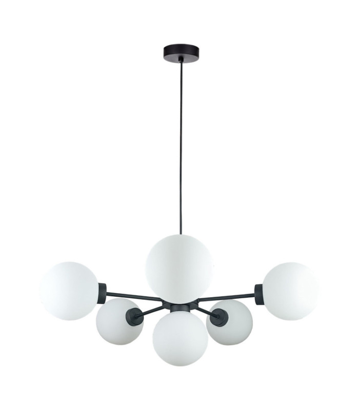 Kaliope Multi Arm Pendant Ceiling Light Black White Glass Shade 6x E27-1