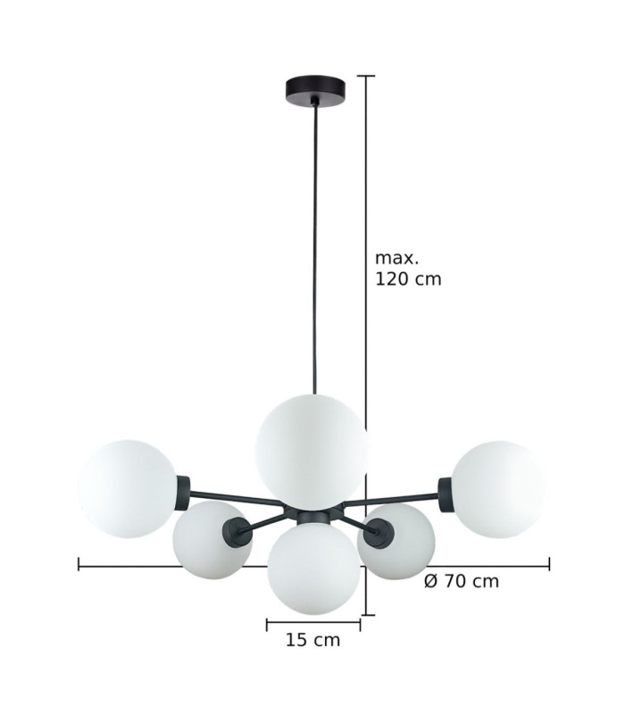 Kaliope Multi Arm Pendant Ceiling Light Black White Glass Shade 6x E27-3