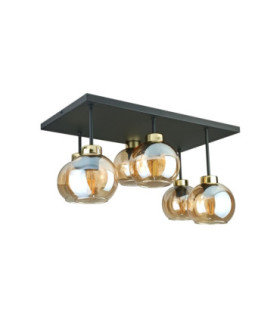 Nessa Shade Cluster Ceiling Light Black Gold Amber Glass Shade 6x E27-2