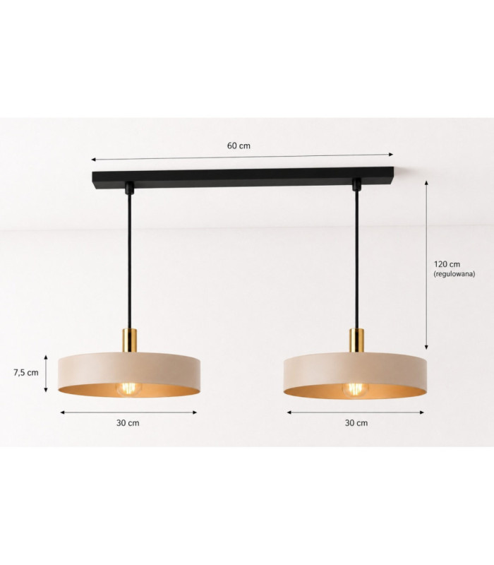 Latte Bar Pendant Ceiling Light Beige Gold 2x E27-4