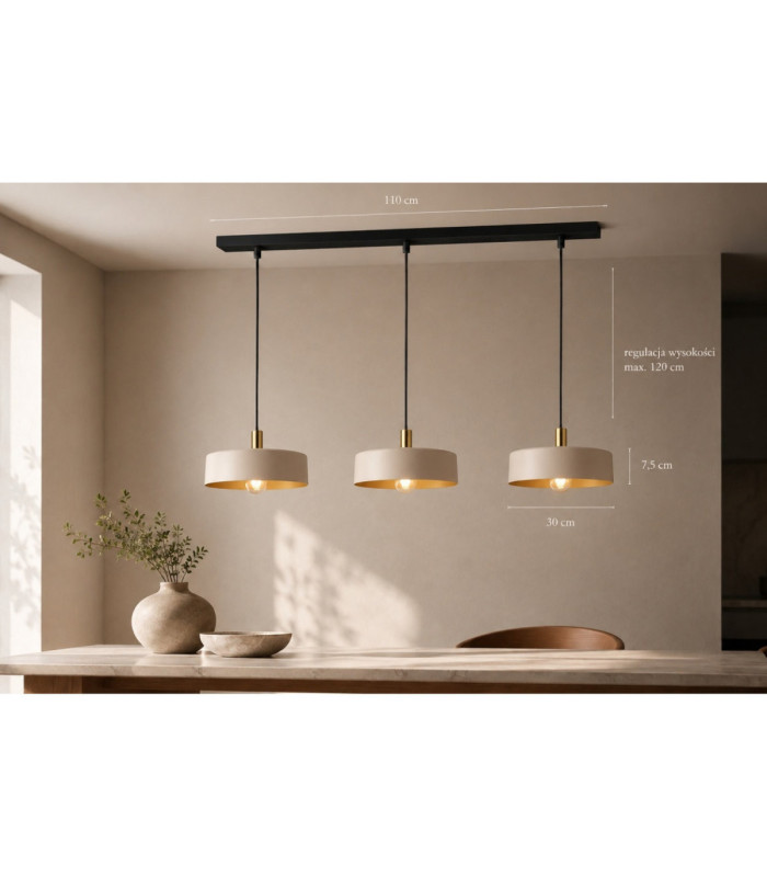 Latte Bar Pendant Ceiling Light Beige Gold 3x E27-3