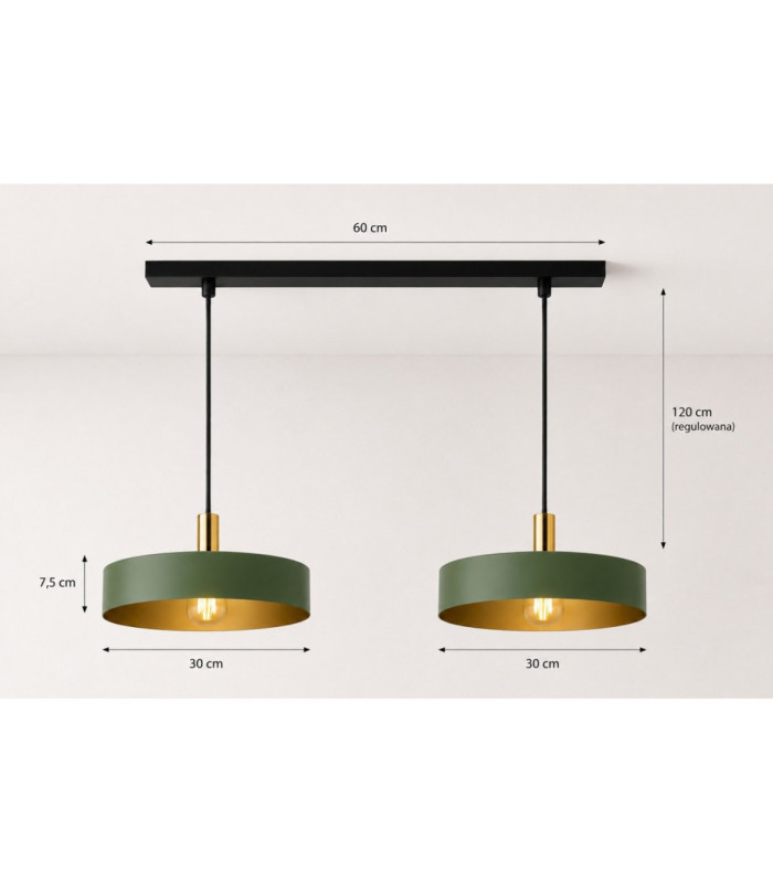 Haki Bar Pendant Ceiling Light Green Gold 2x E27-4
