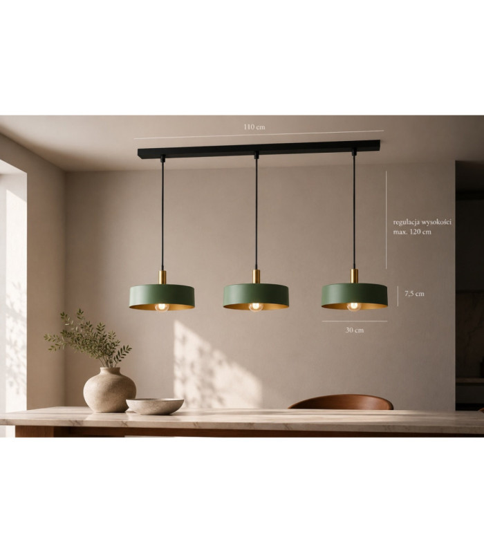 Haki Bar Pendant Ceiling Light Green Gold 3x E27-3