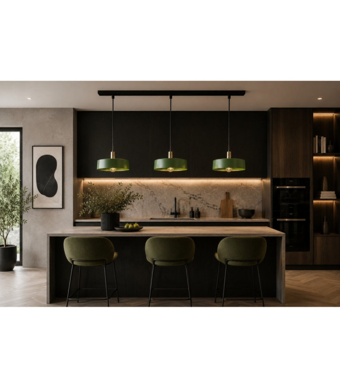 Haki Bar Pendant Ceiling Light Green Gold 3x E27-5
