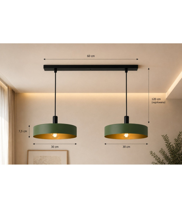 Haki Bar Pendant Ceiling Light Green 2x E27-4
