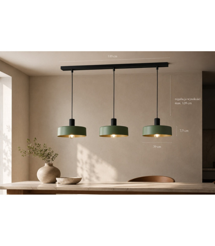 Haki Bar Pendant Ceiling Light Green 3x E27-4