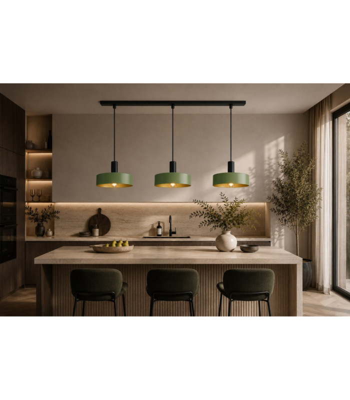 Haki Bar Pendant Ceiling Light Green 3x E27-5