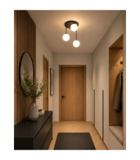 Mondi Semi Flush Globe Ceiling Light Black White Glass Shade 3x E27-2