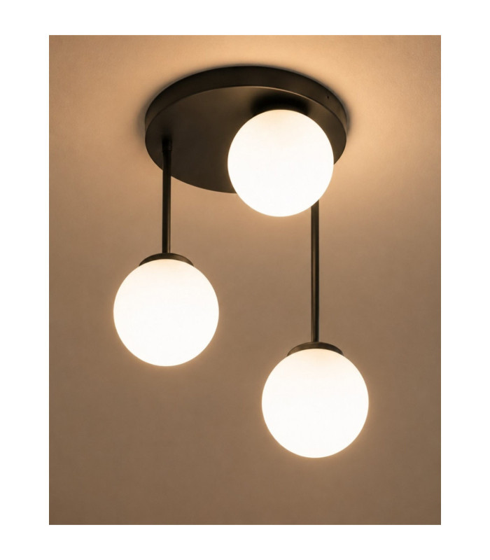 Mondi Semi Flush Globe Ceiling Light Black White Glass Shade 3x E27-3